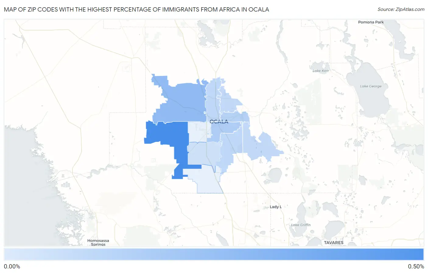 Zip Codes with the Highest Percentage of Immigrants from Africa in Ocala Map