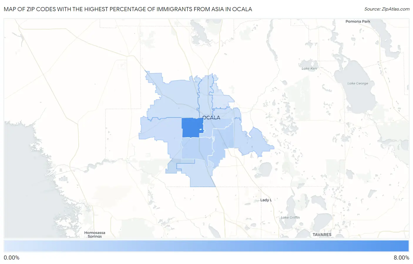 Zip Codes with the Highest Percentage of Immigrants from Asia in Ocala Map