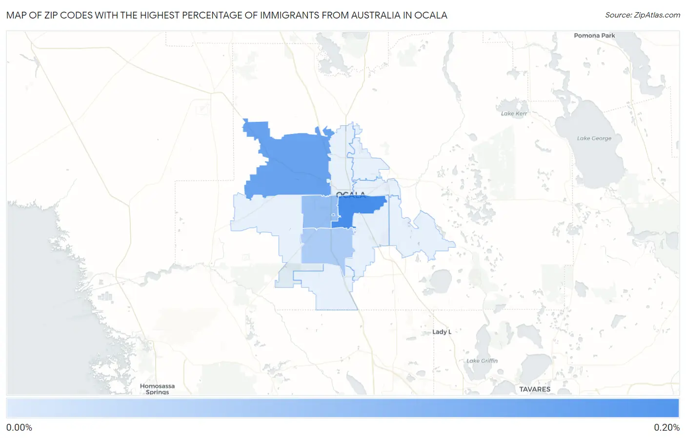 Zip Codes with the Highest Percentage of Immigrants from Australia in Ocala Map