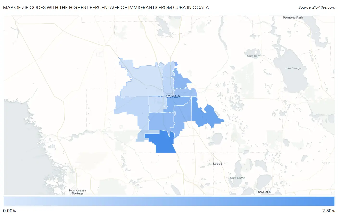 Zip Codes with the Highest Percentage of Immigrants from Cuba in Ocala Map