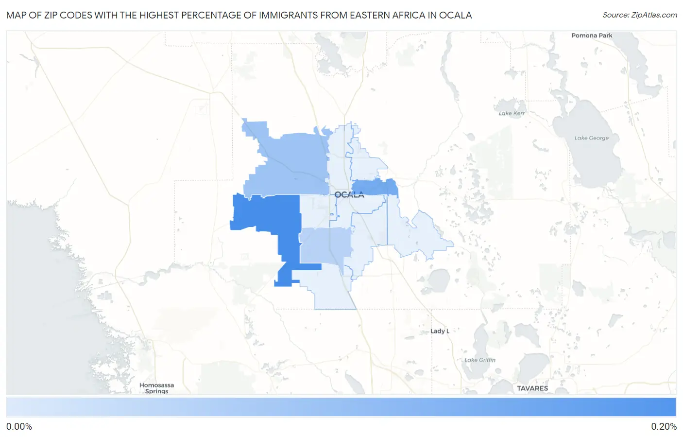 Zip Codes with the Highest Percentage of Immigrants from Eastern Africa in Ocala Map