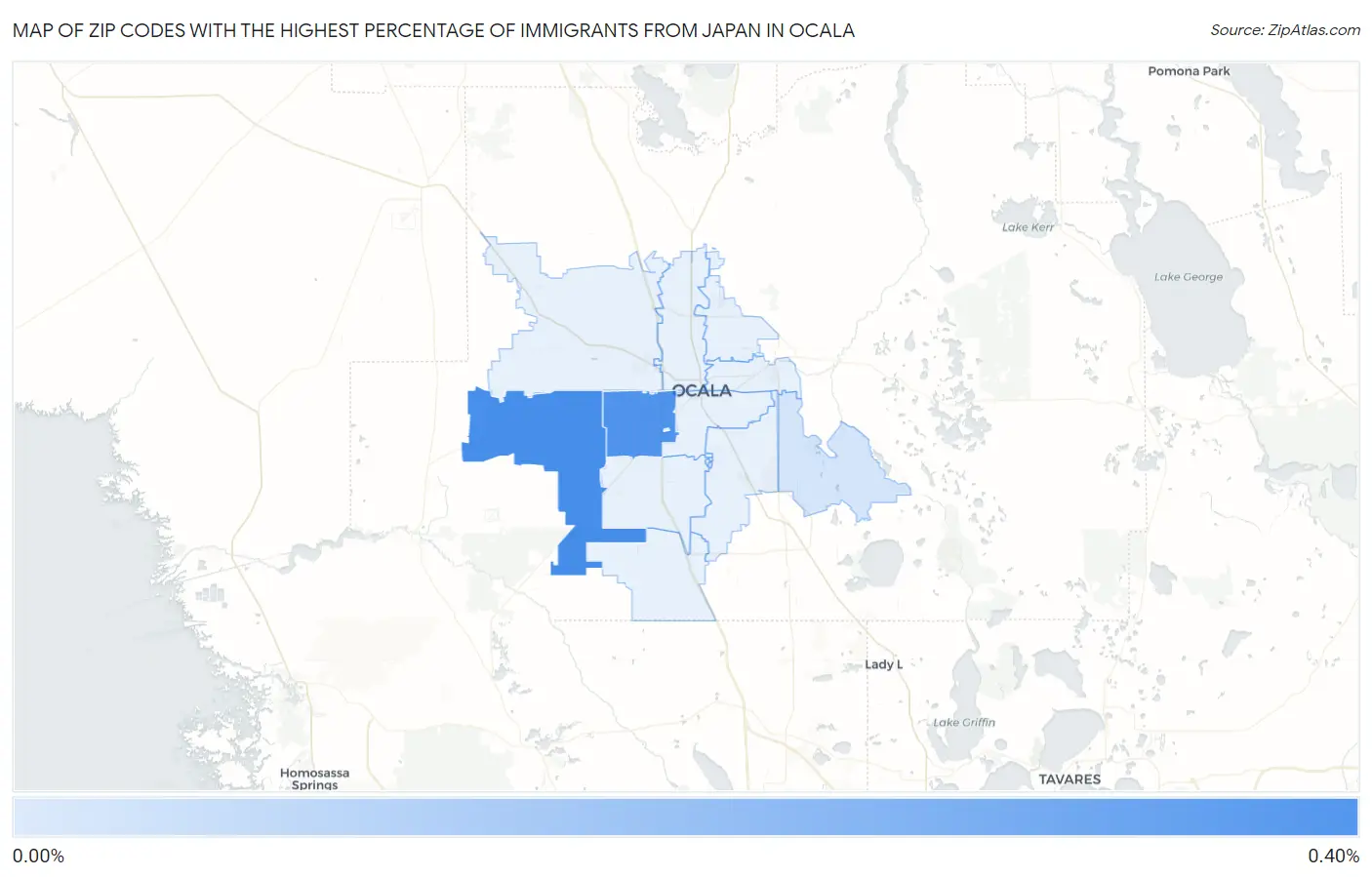 Zip Codes with the Highest Percentage of Immigrants from Japan in Ocala Map