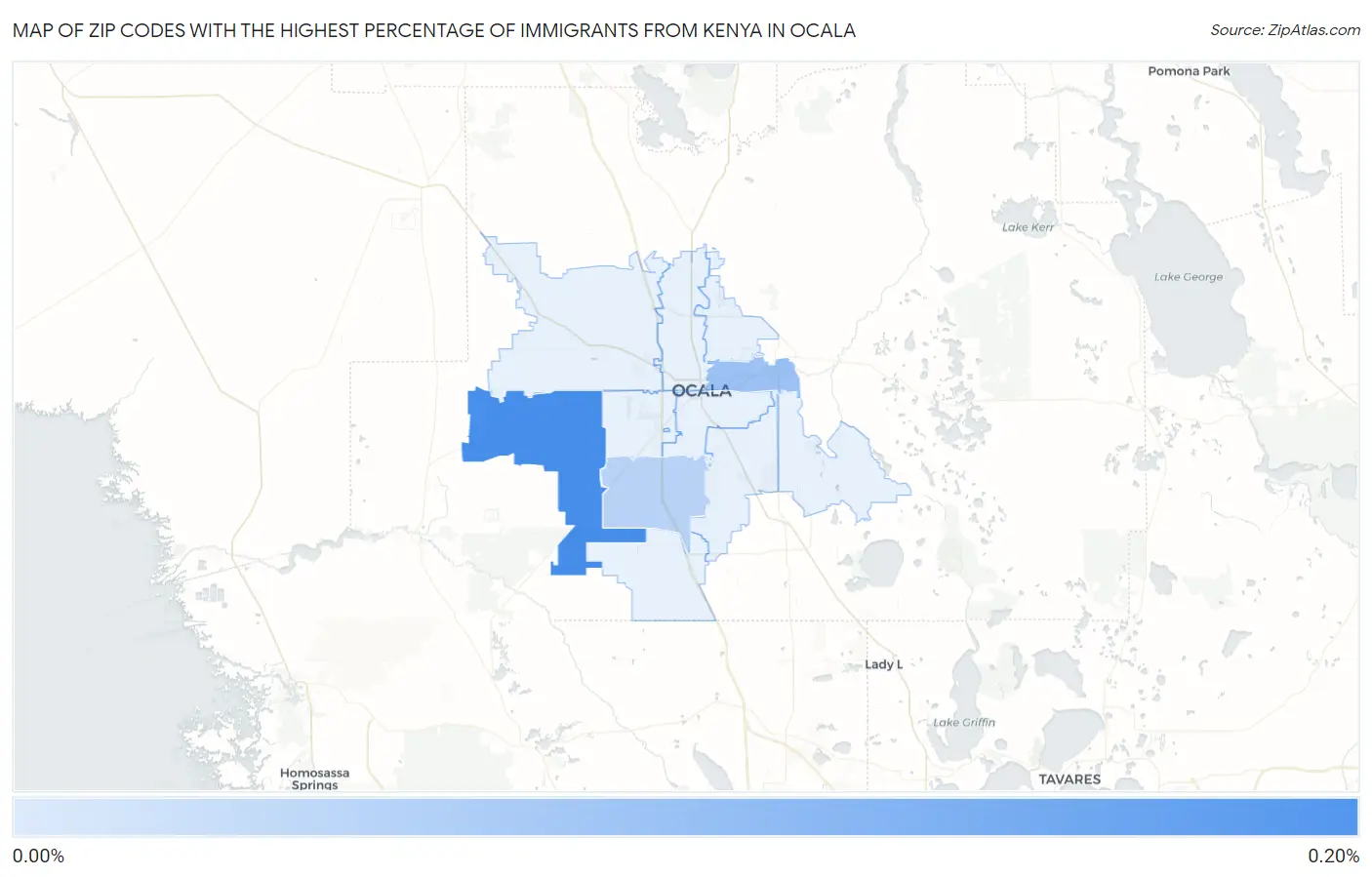 Zip Codes with the Highest Percentage of Immigrants from Kenya in Ocala Map