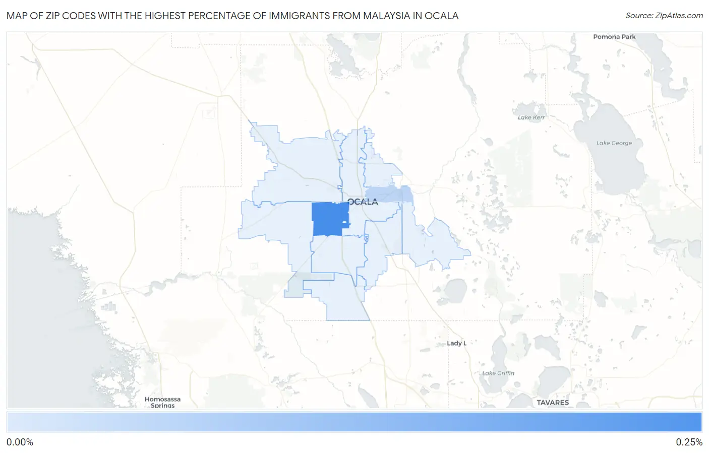 Zip Codes with the Highest Percentage of Immigrants from Malaysia in Ocala Map