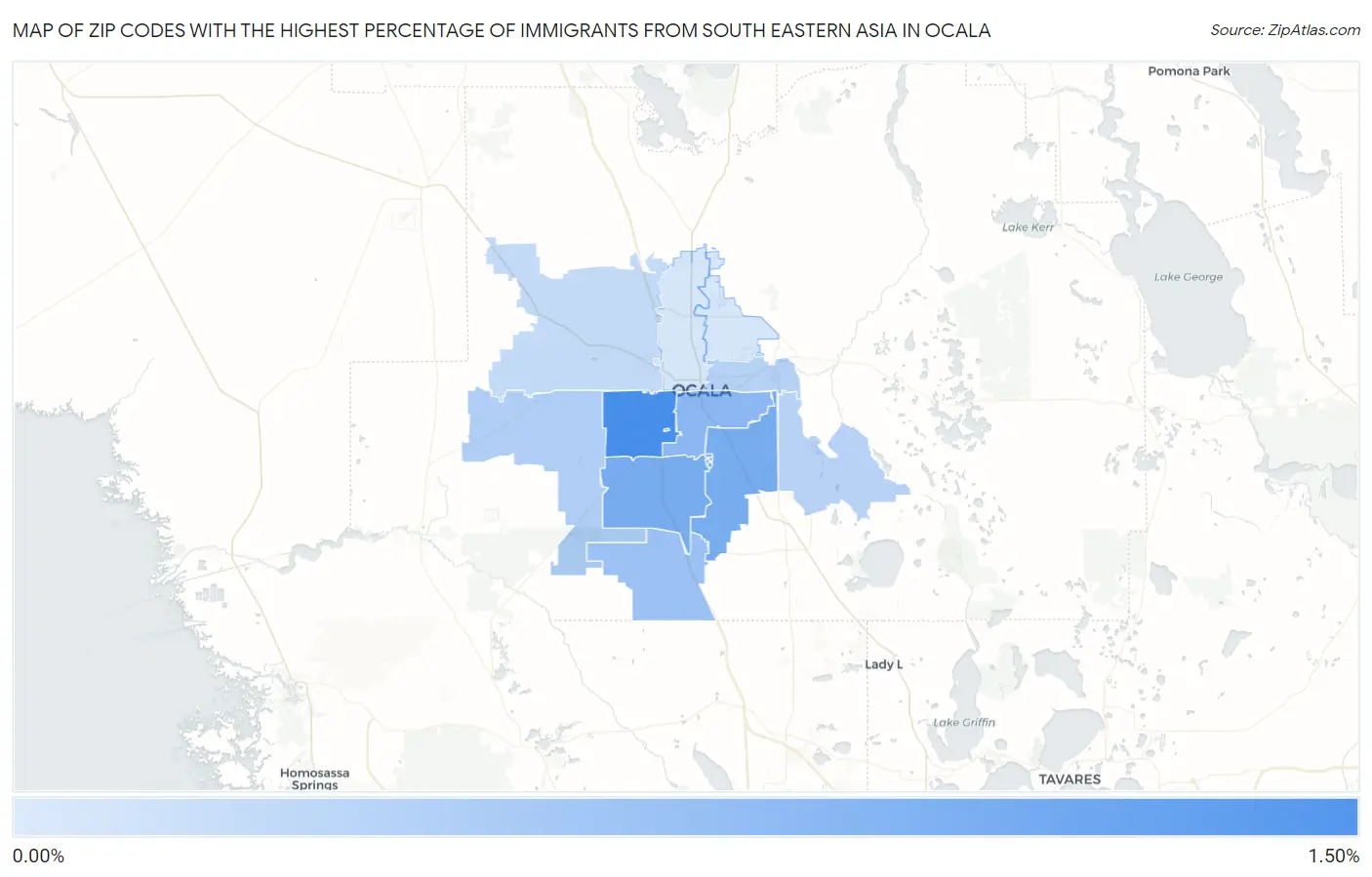 Zip Codes with the Highest Percentage of Immigrants from South Eastern Asia in Ocala Map