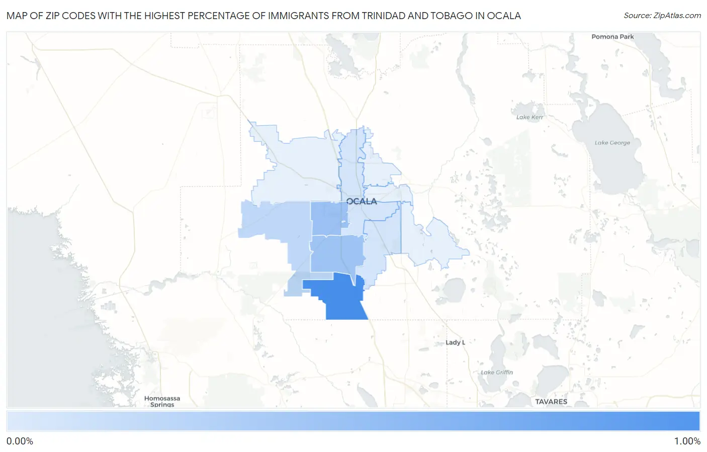 Zip Codes with the Highest Percentage of Immigrants from Trinidad and Tobago in Ocala Map