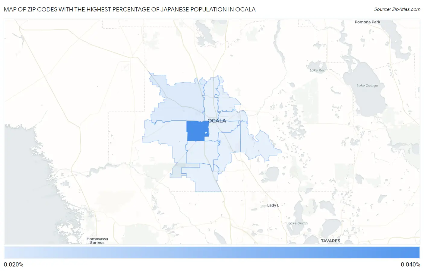 Zip Codes with the Highest Percentage of Japanese Population in Ocala Map