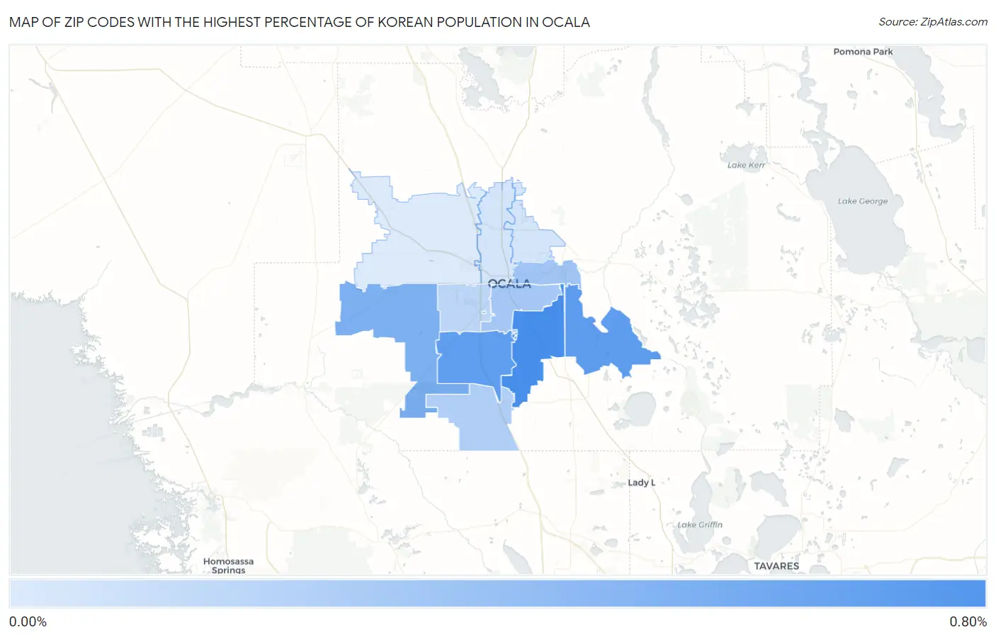 Zip Codes with the Highest Percentage of Korean Population in Ocala Map