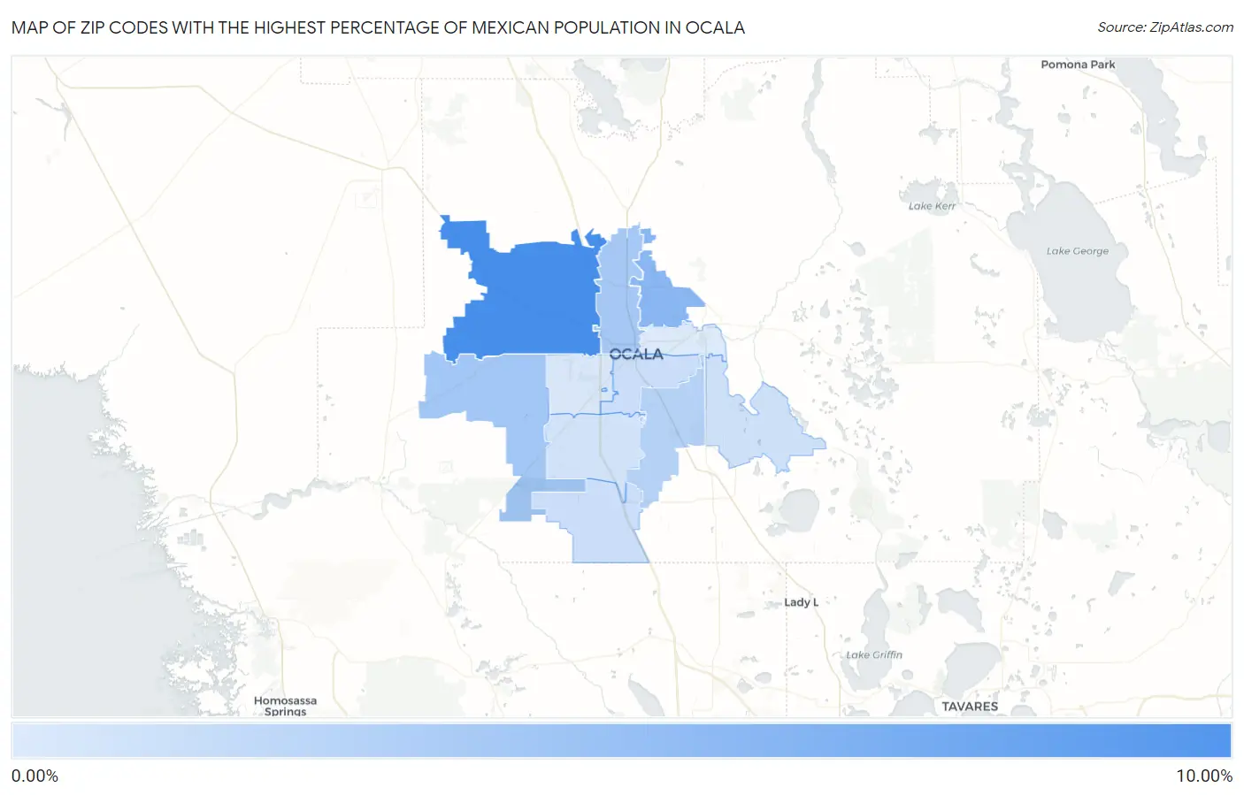 Zip Codes with the Highest Percentage of Mexican Population in Ocala Map