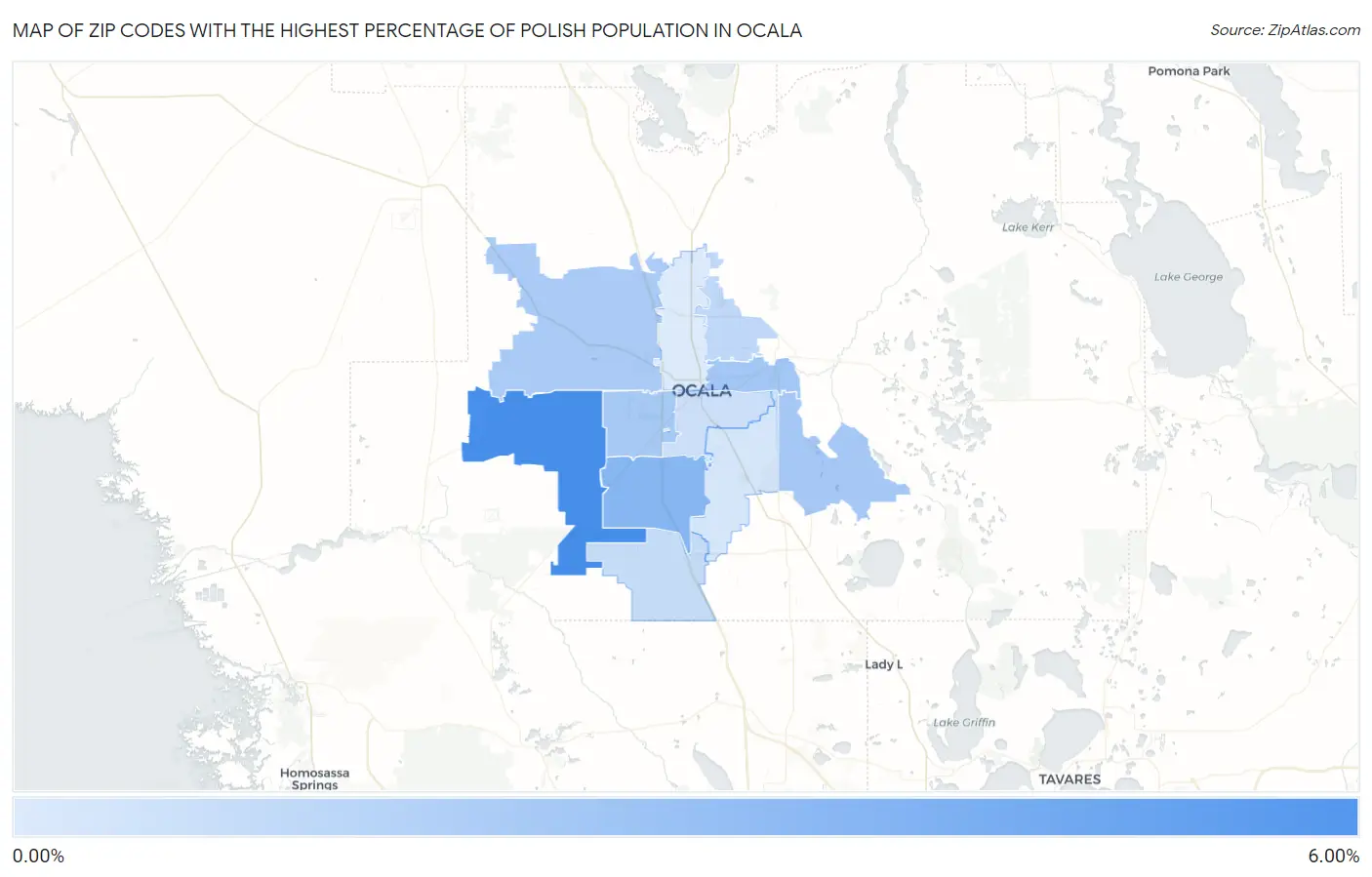 Zip Codes with the Highest Percentage of Polish Population in Ocala Map