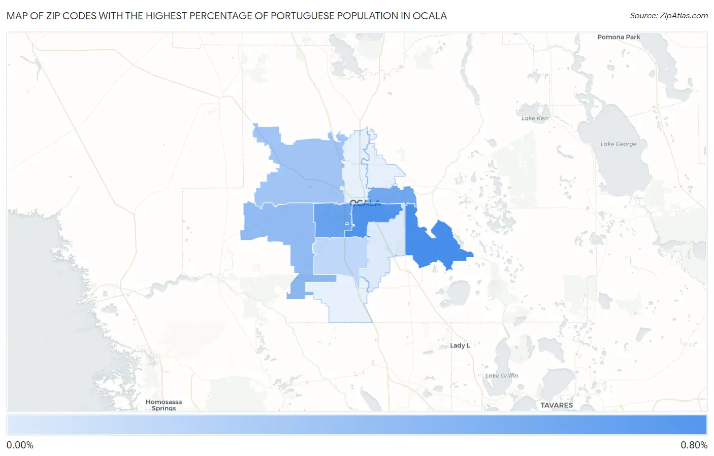 Zip Codes with the Highest Percentage of Portuguese Population in Ocala Map