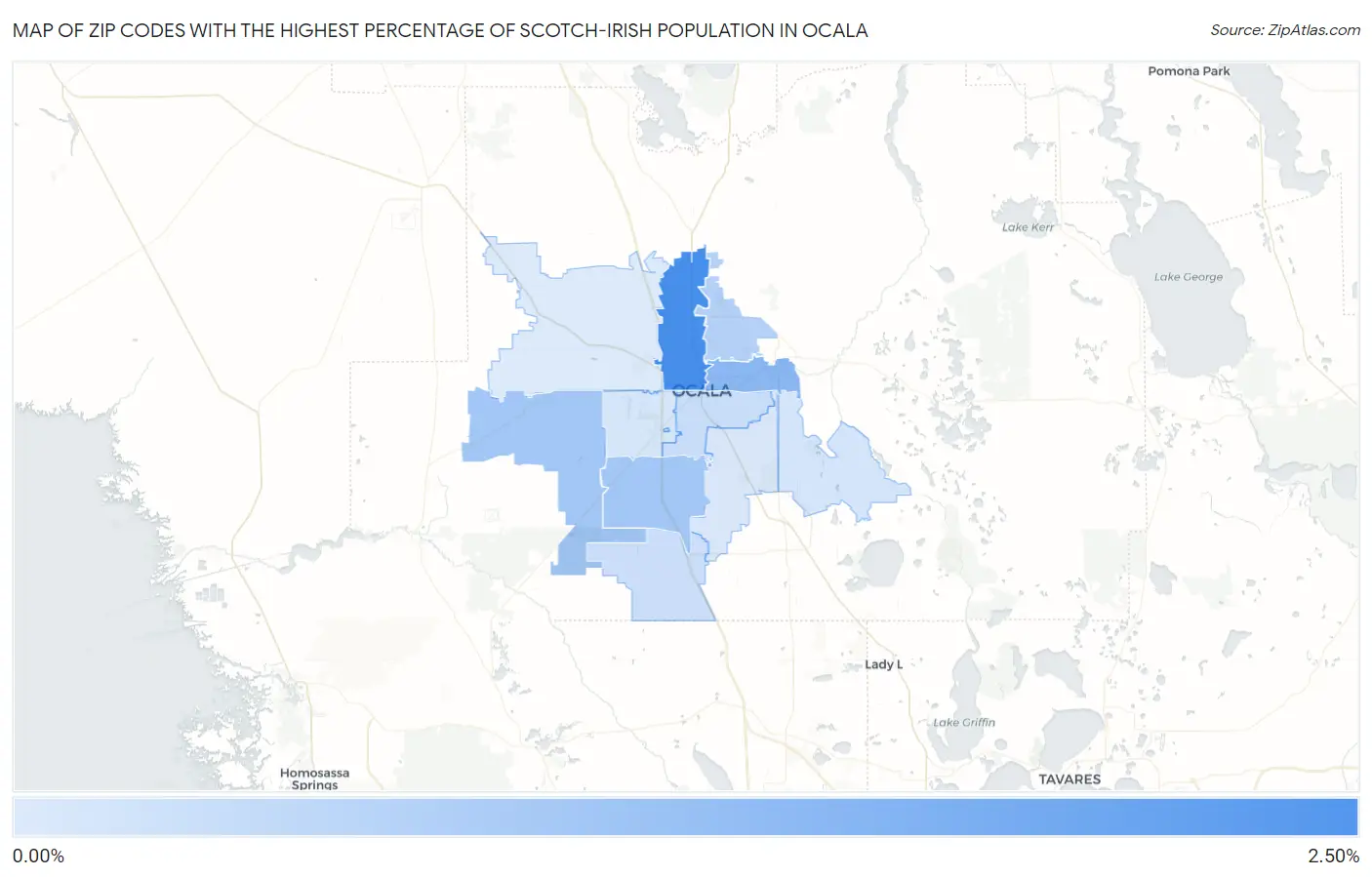 Zip Codes with the Highest Percentage of Scotch-Irish Population in Ocala Map