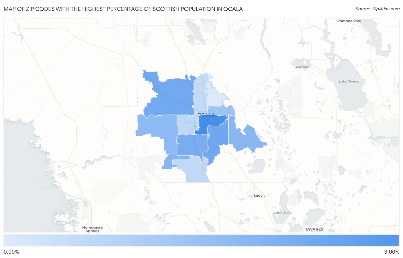 Zip Codes with the Highest Percentage of Scottish Population in Ocala Map