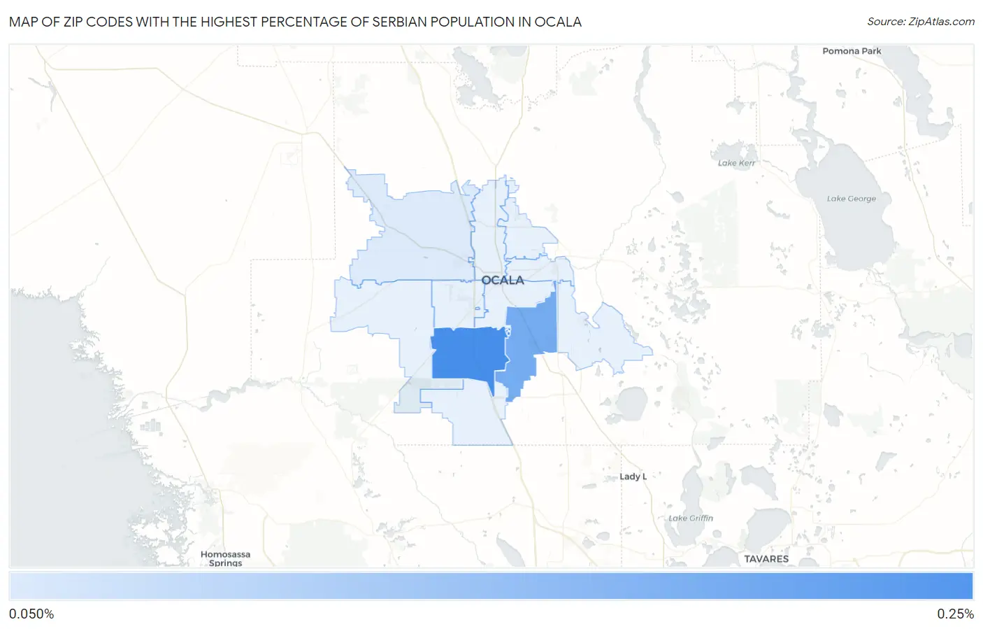 Zip Codes with the Highest Percentage of Serbian Population in Ocala Map