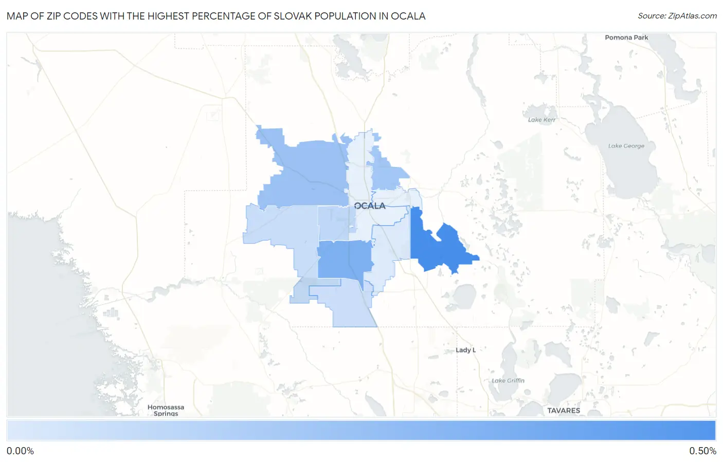 Zip Codes with the Highest Percentage of Slovak Population in Ocala Map