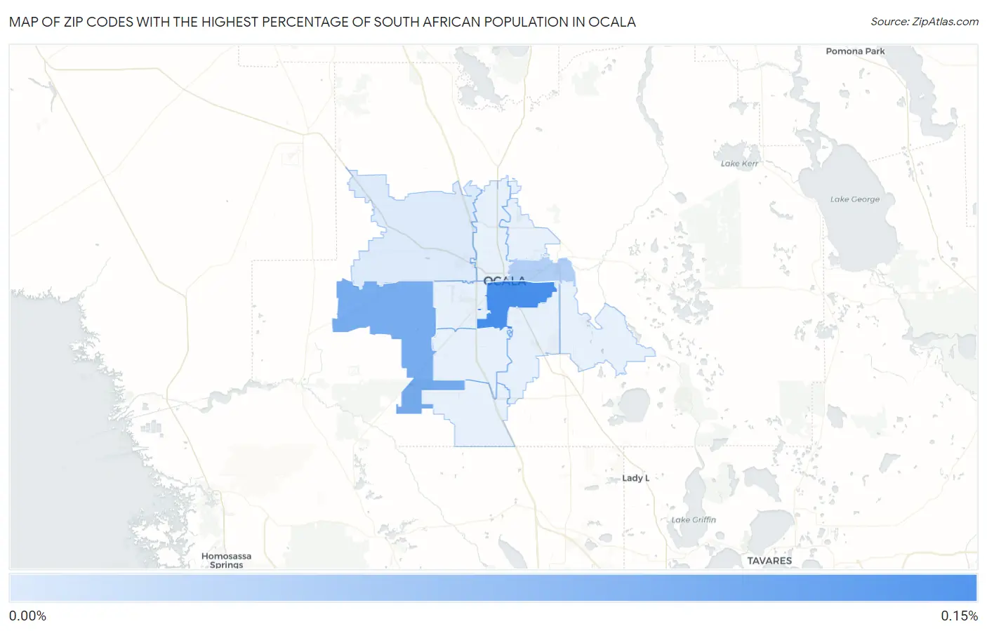Zip Codes with the Highest Percentage of South African Population in Ocala Map