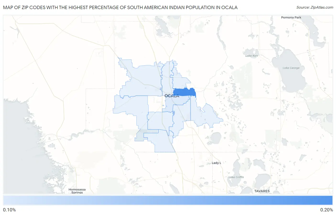 Zip Codes with the Highest Percentage of South American Indian Population in Ocala Map