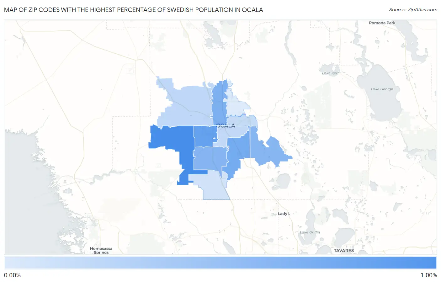 Zip Codes with the Highest Percentage of Swedish Population in Ocala Map