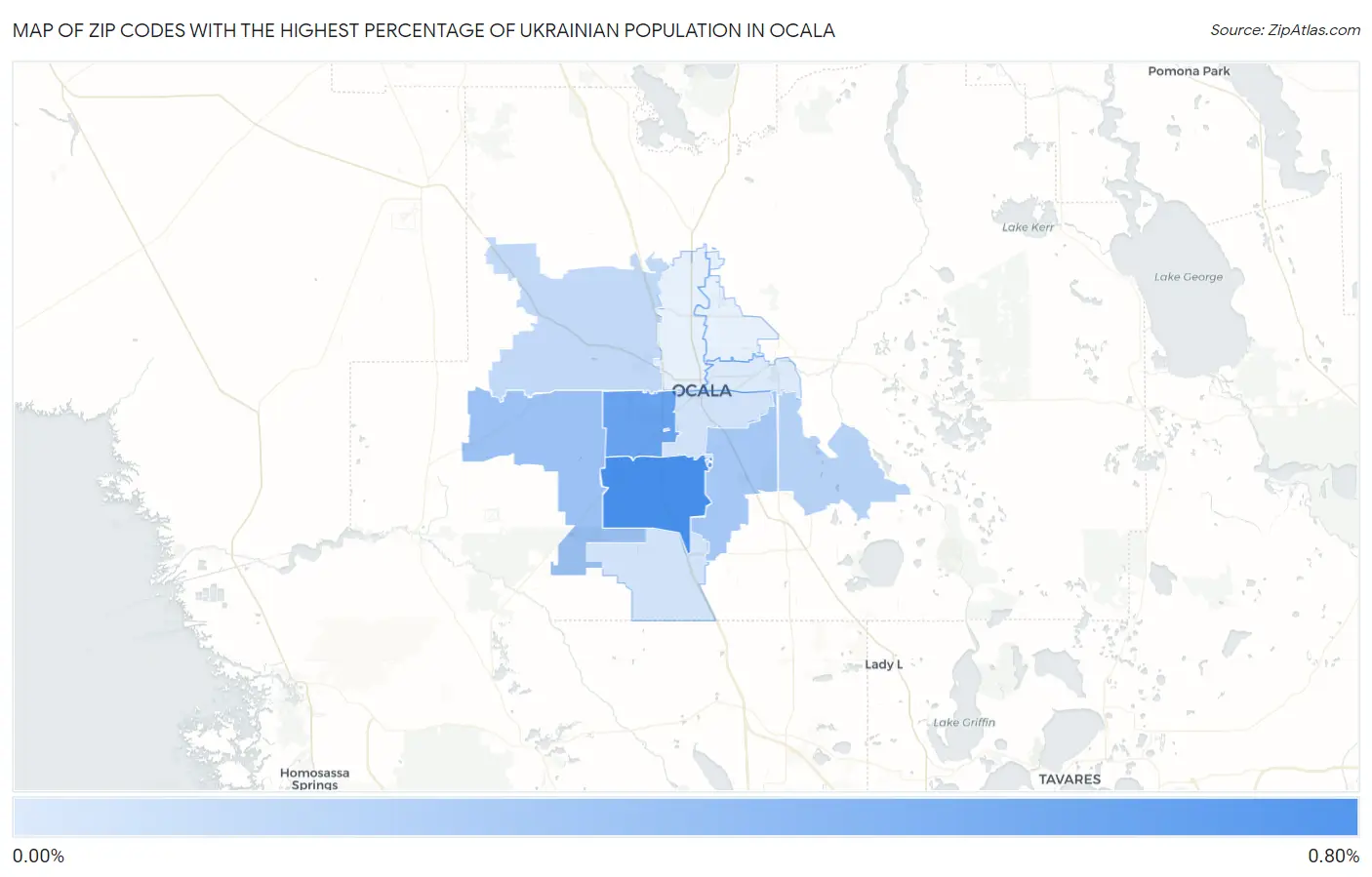 Zip Codes with the Highest Percentage of Ukrainian Population in Ocala Map