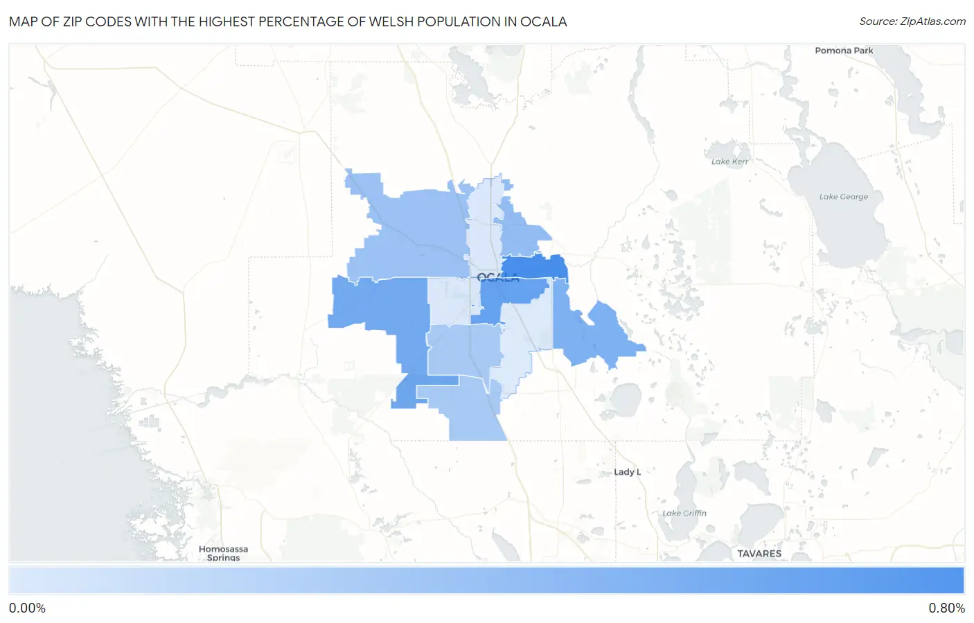 Zip Codes with the Highest Percentage of Welsh Population in Ocala Map