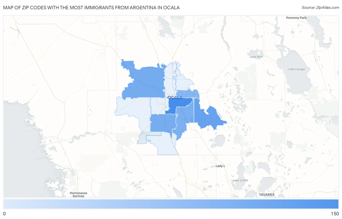 Zip Codes with the Most Immigrants from Argentina in Ocala Map