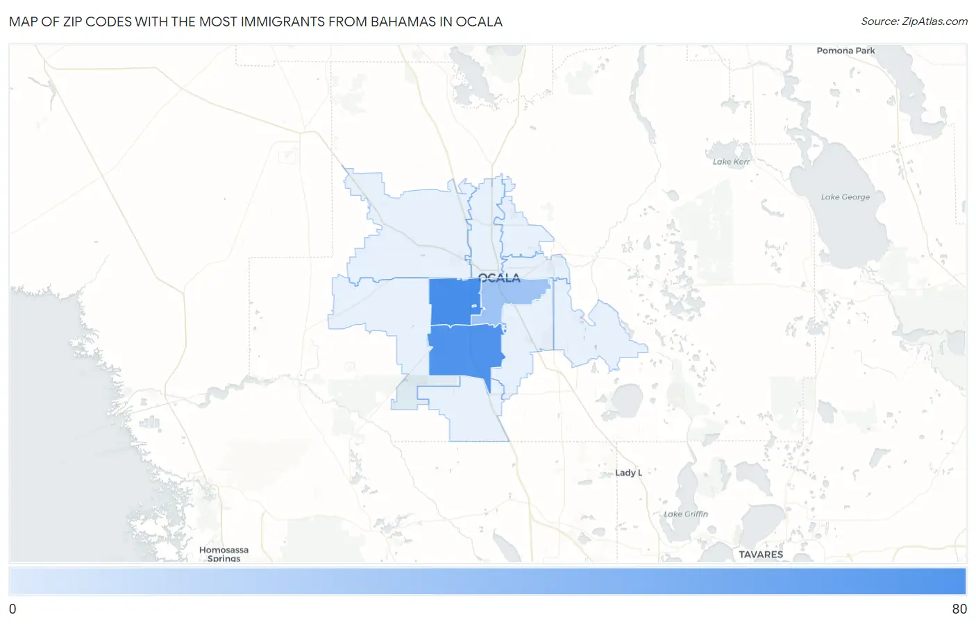 Zip Codes with the Most Immigrants from Bahamas in Ocala Map