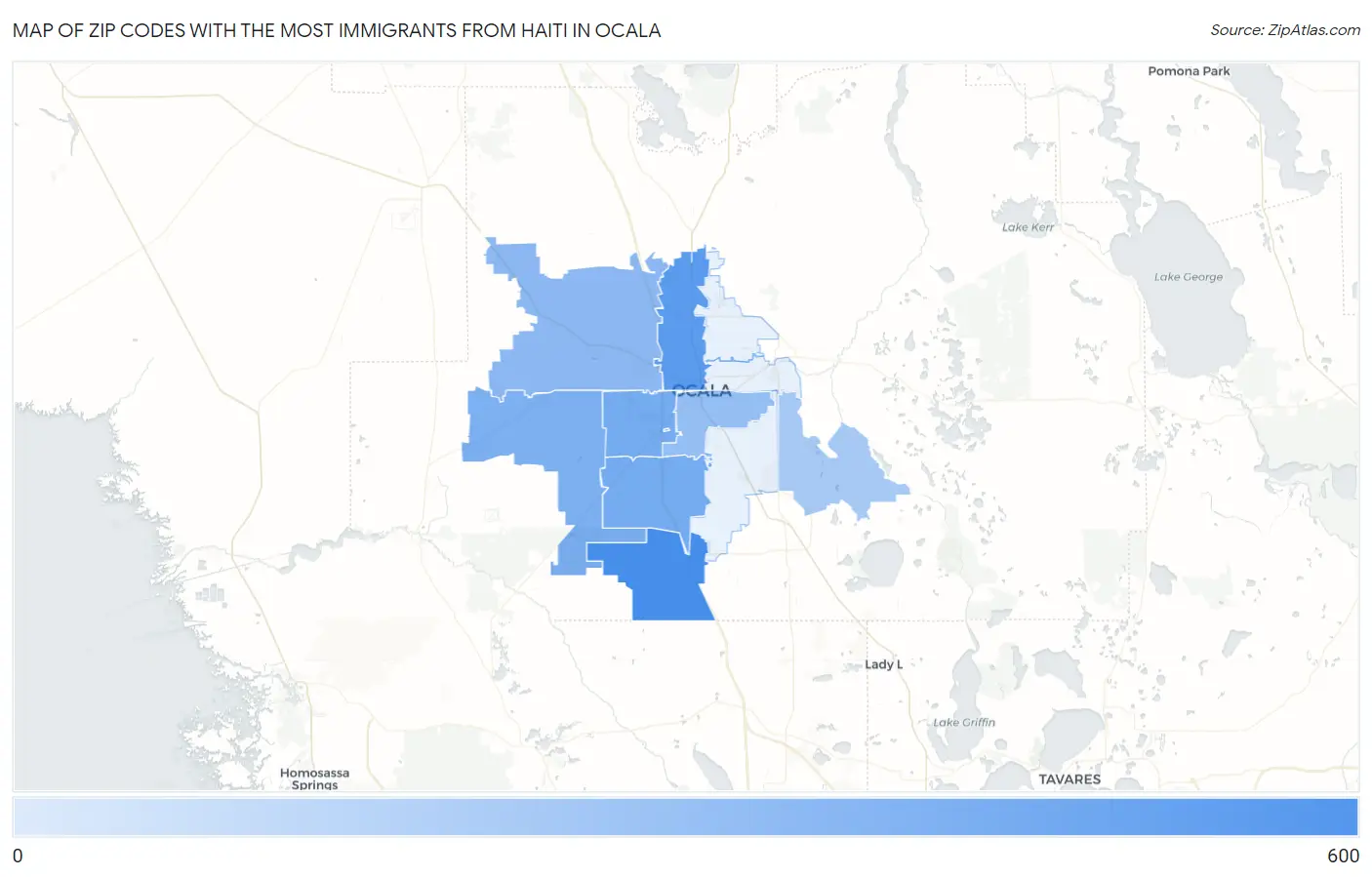 Zip Codes with the Most Immigrants from Haiti in Ocala Map