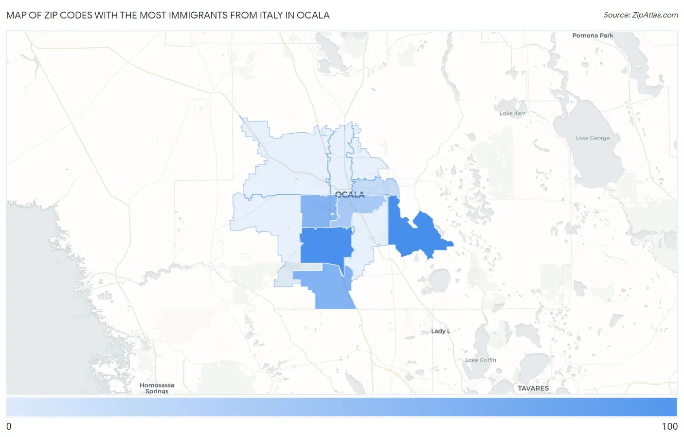 Zip Codes with the Most Immigrants from Italy in Ocala Map