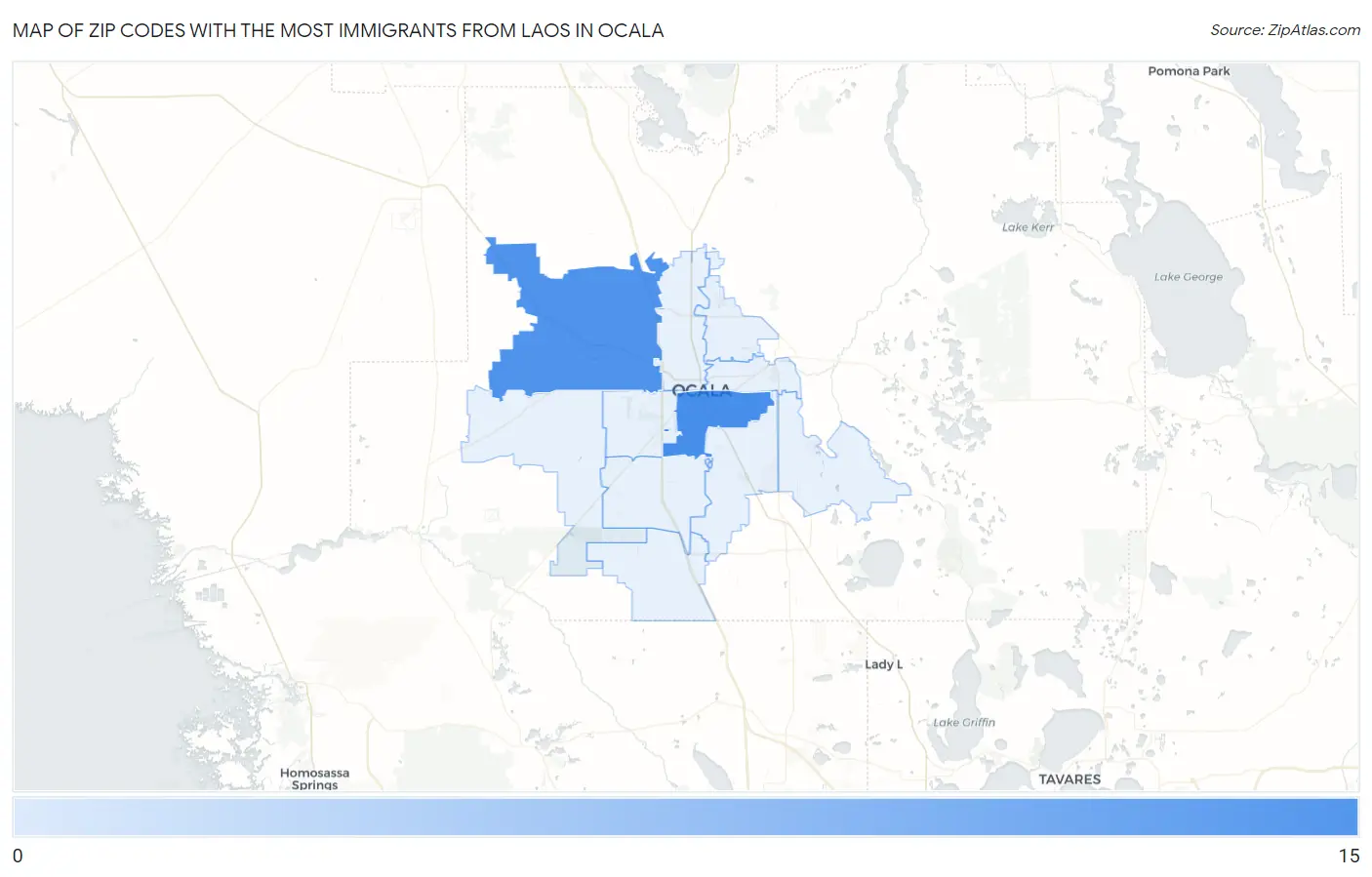 Zip Codes with the Most Immigrants from Laos in Ocala Map