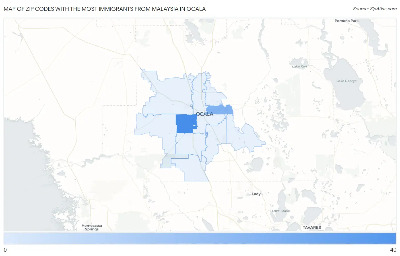 Zip Codes with the Most Immigrants from Malaysia in Ocala Map