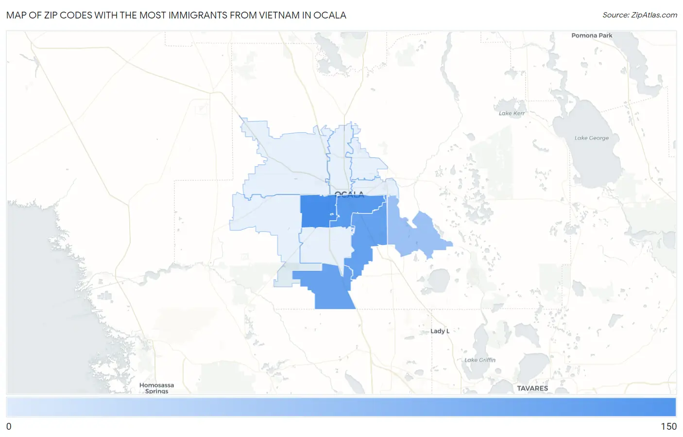Zip Codes with the Most Immigrants from Vietnam in Ocala Map