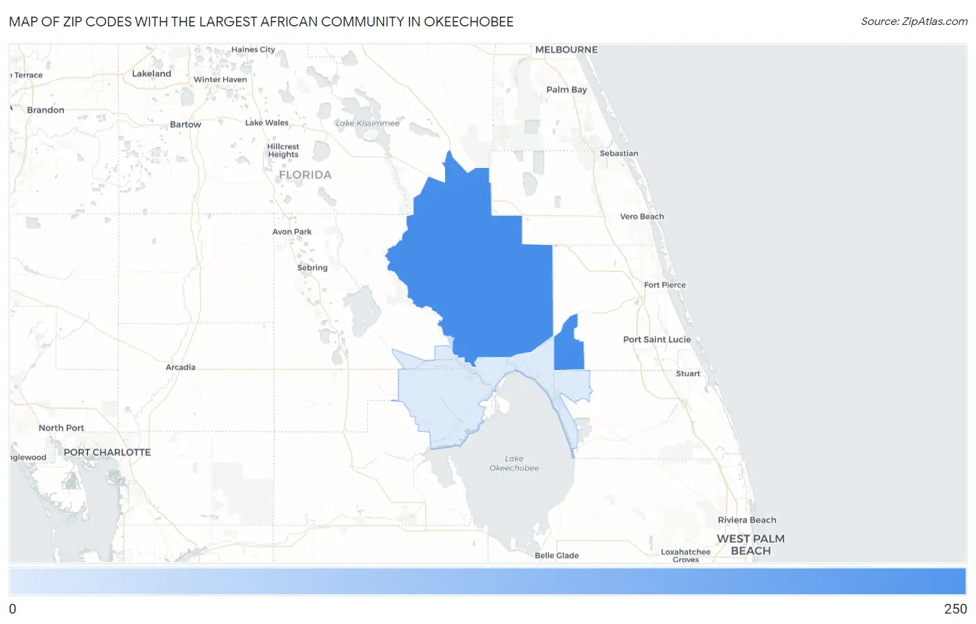 Zip Codes with the Largest African Community in Okeechobee Map