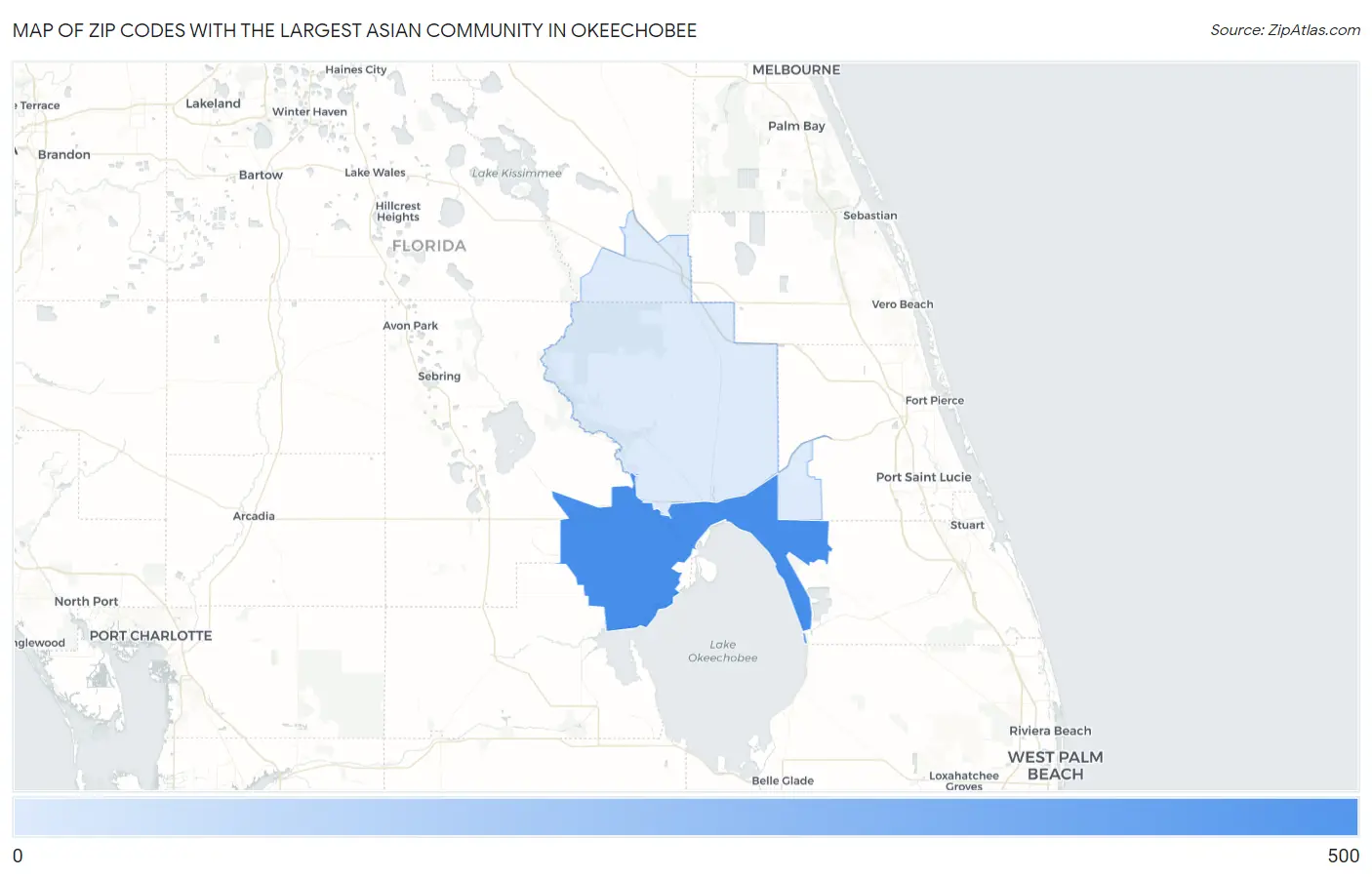 Zip Codes with the Largest Asian Community in Okeechobee Map