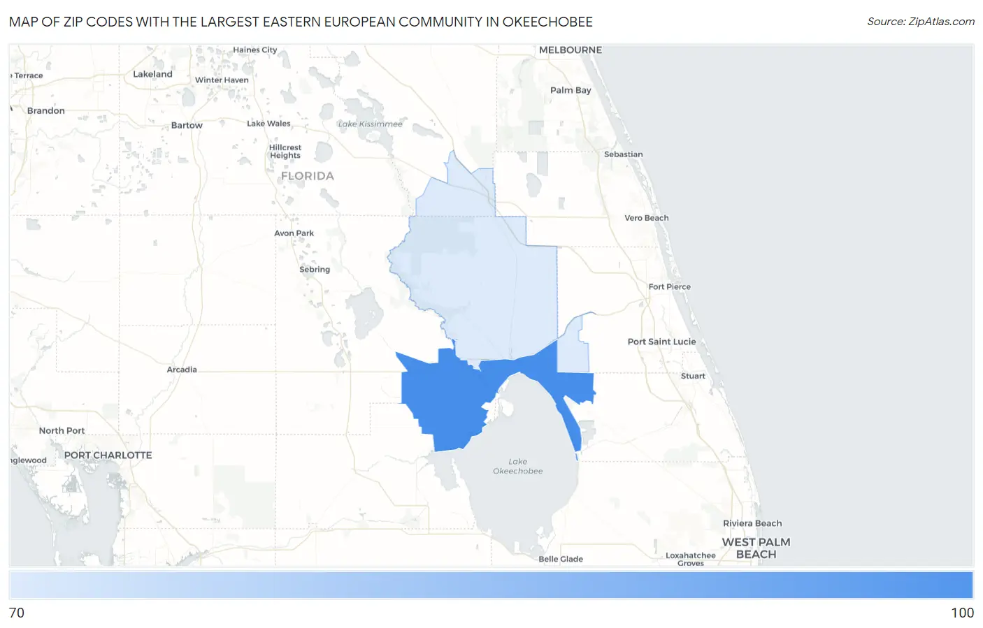 Zip Codes with the Largest Eastern European Community in Okeechobee Map