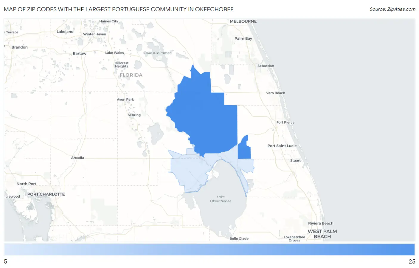 Zip Codes with the Largest Portuguese Community in Okeechobee Map