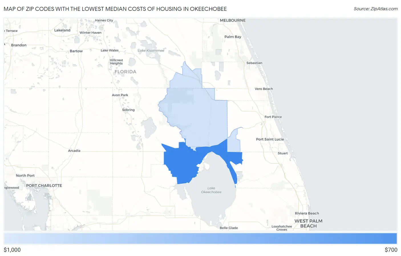 Zip Codes with the Lowest Median Costs of Housing in Okeechobee Map