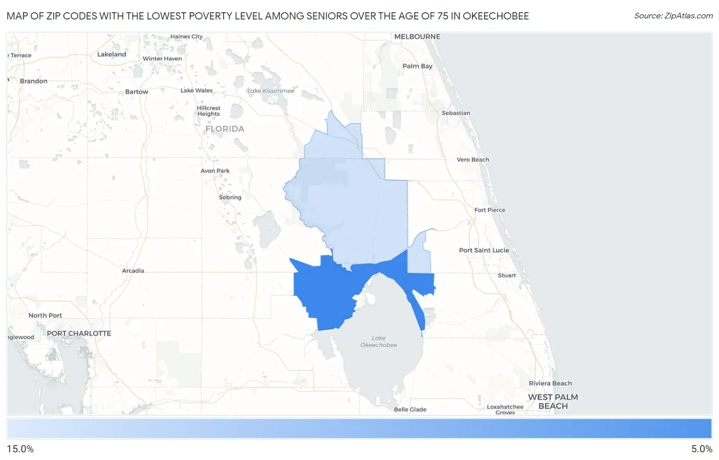 Zip Codes with the Lowest Poverty Level Among Seniors Over the Age of 75 in Okeechobee Map