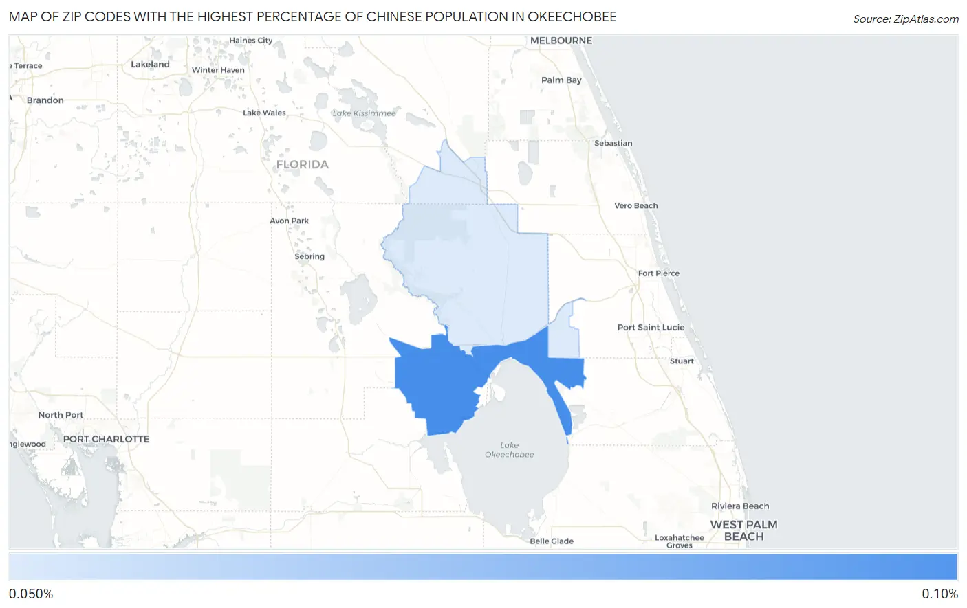 Zip Codes with the Highest Percentage of Chinese Population in Okeechobee Map