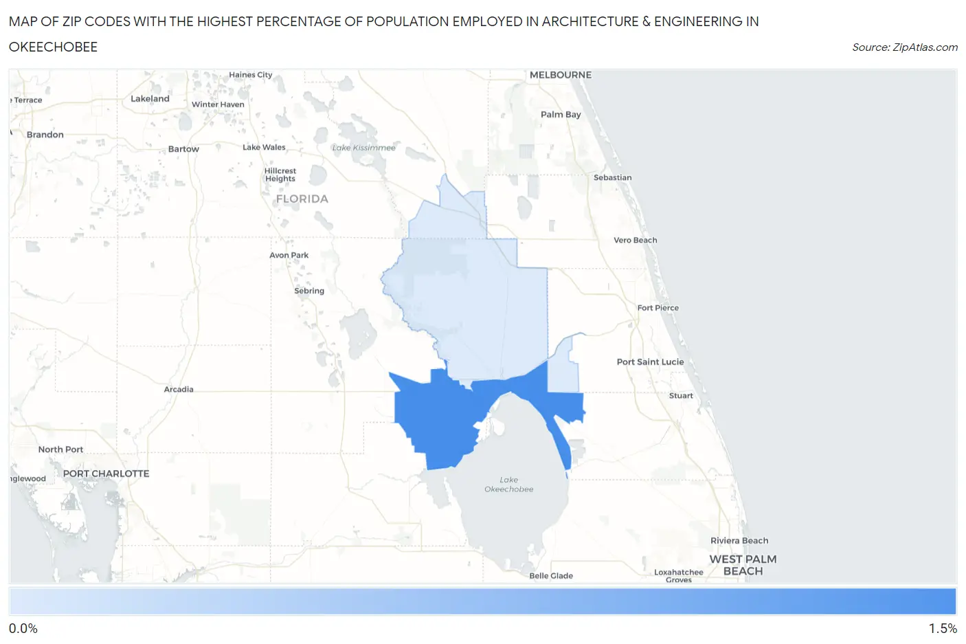 Zip Codes with the Highest Percentage of Population Employed in Architecture & Engineering in Okeechobee Map
