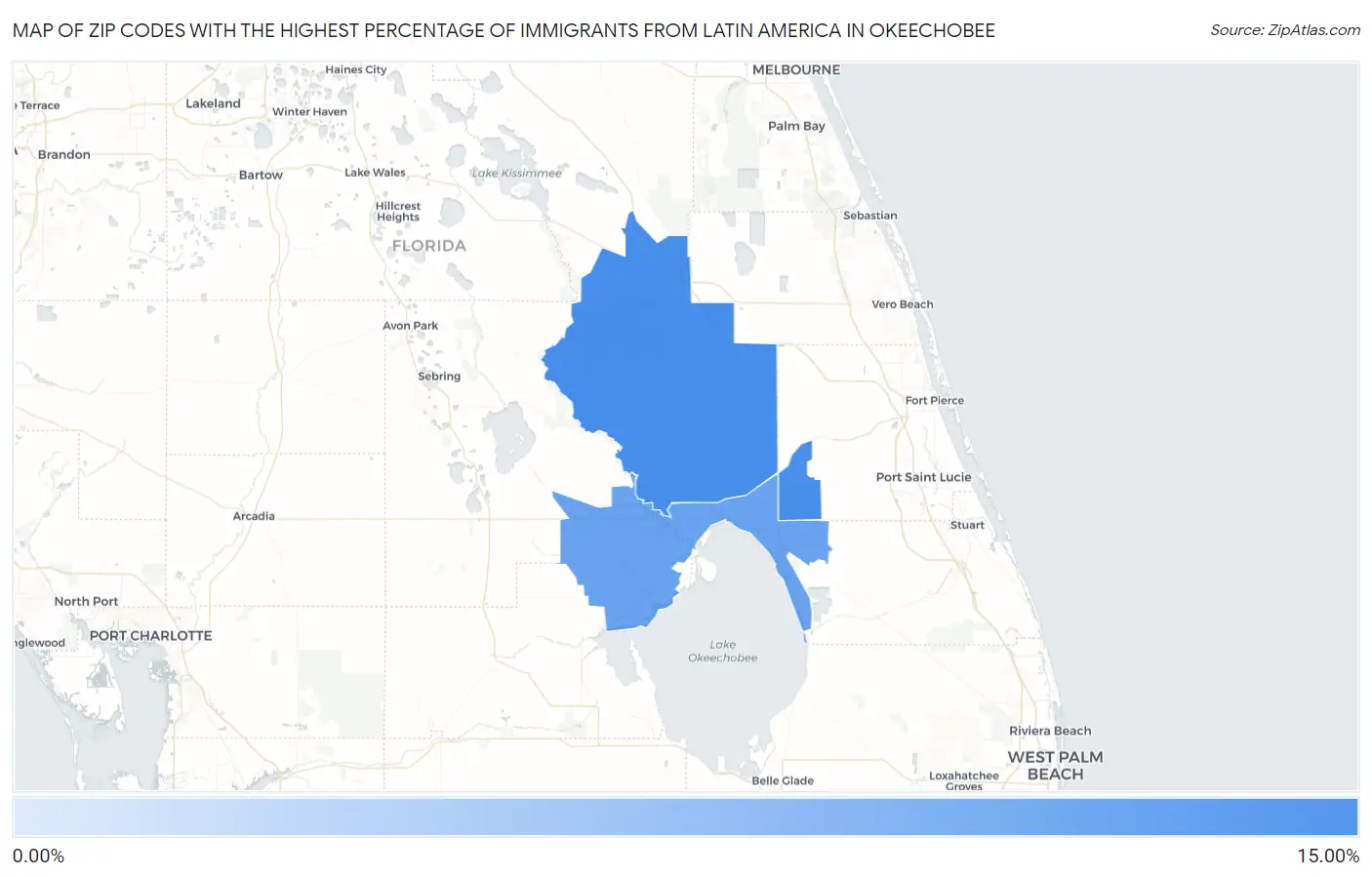 Zip Codes with the Highest Percentage of Immigrants from Latin America in Okeechobee Map