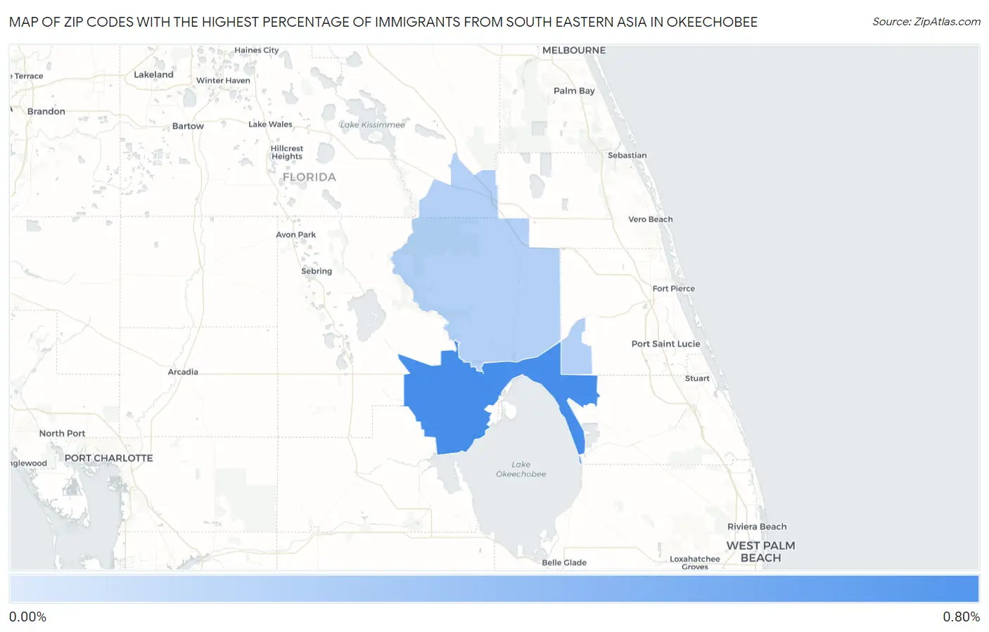 Zip Codes with the Highest Percentage of Immigrants from South Eastern Asia in Okeechobee Map