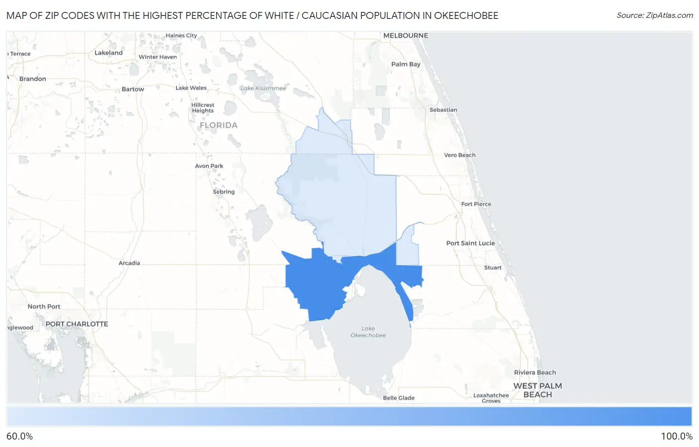 Zip Codes with the Highest Percentage of White / Caucasian Population in Okeechobee Map