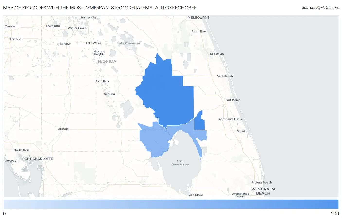 Zip Codes with the Most Immigrants from Guatemala in Okeechobee Map