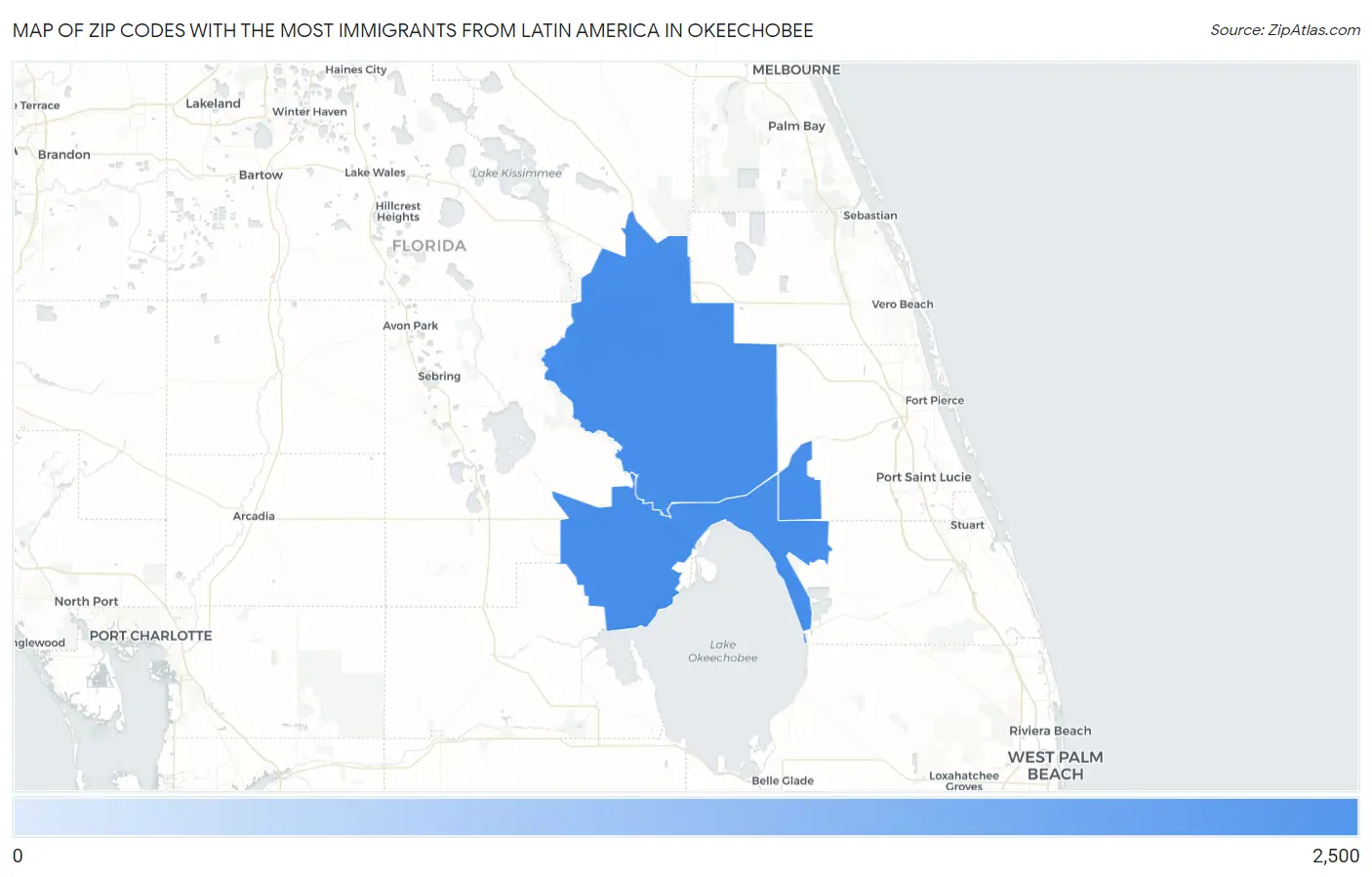 Zip Codes with the Most Immigrants from Latin America in Okeechobee Map