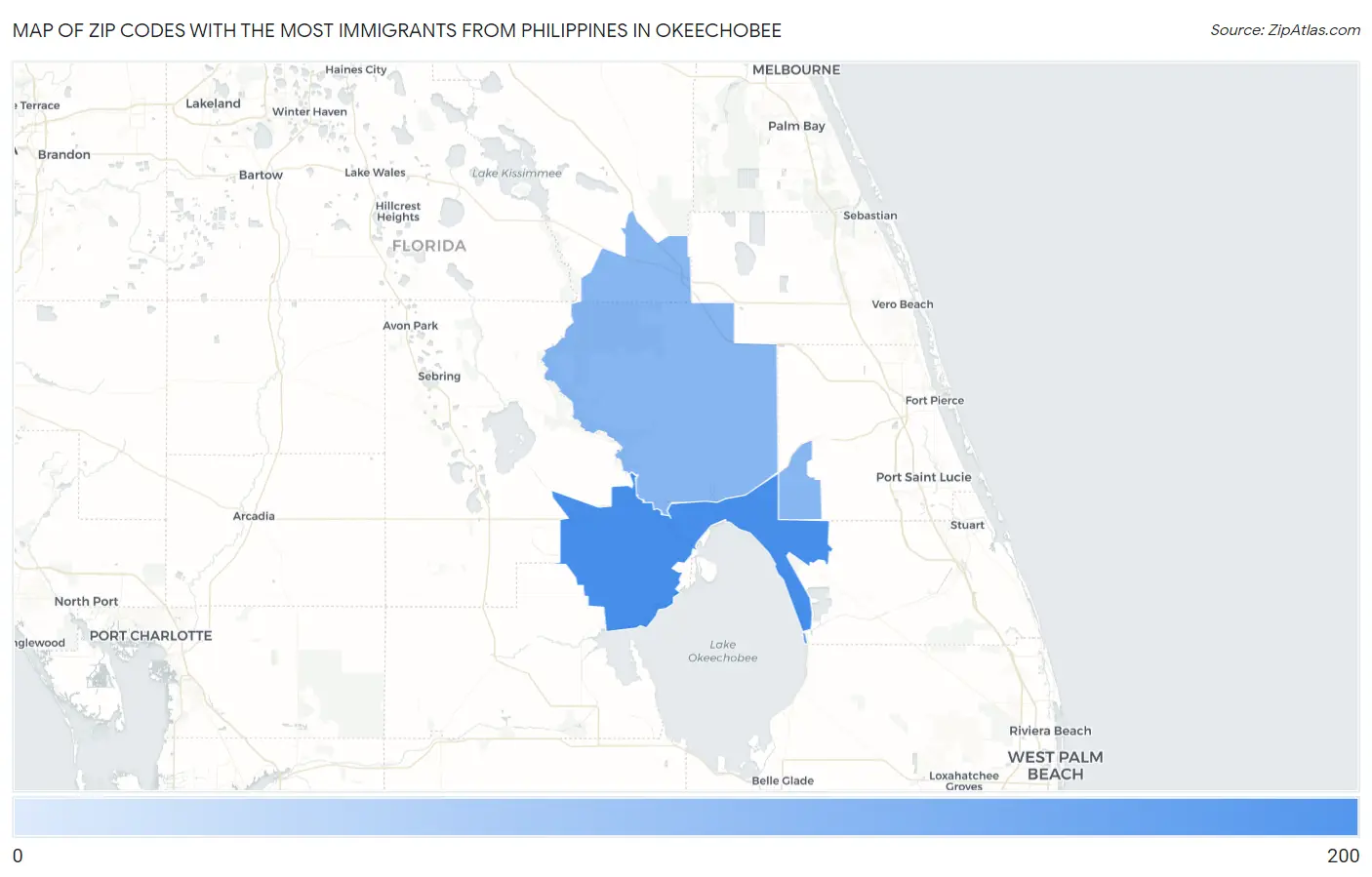 Zip Codes with the Most Immigrants from Philippines in Okeechobee Map