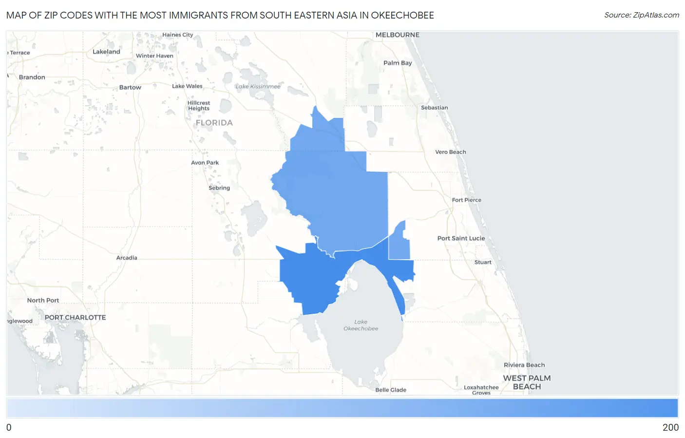 Zip Codes with the Most Immigrants from South Eastern Asia in Okeechobee Map