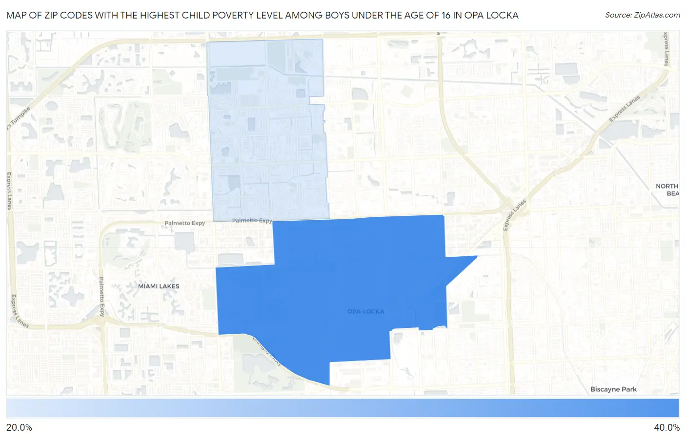 Zip Codes with the Highest Child Poverty Level Among Boys Under the Age of 16 in Opa Locka Map