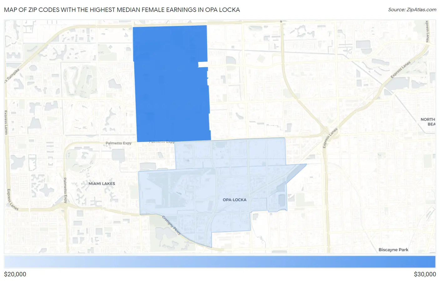Zip Codes with the Highest Median Female Earnings in Opa Locka Map