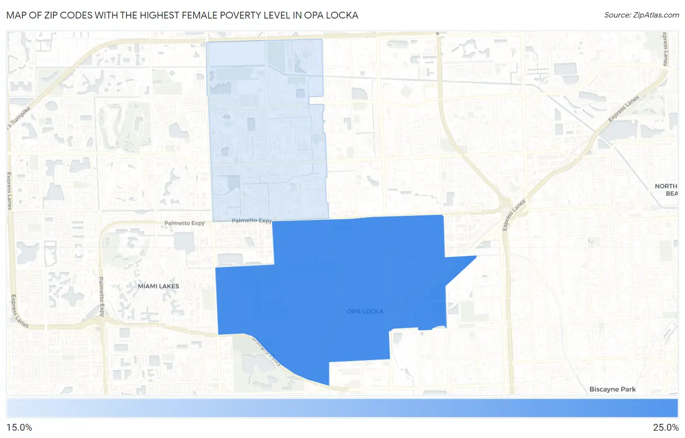 Zip Codes with the Highest Female Poverty Level in Opa Locka Map
