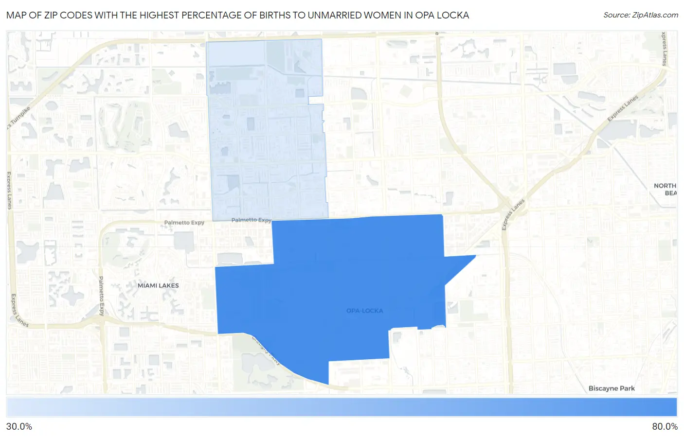 Zip Codes with the Highest Percentage of Births to Unmarried Women in Opa Locka Map